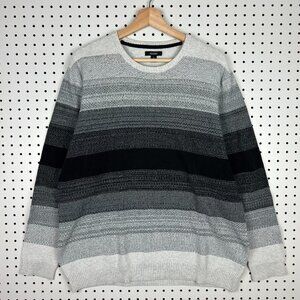 Vintage Chunky Waffle Striped Knit‎ Sweater XL Gray Black Weave Grandpa Alfani